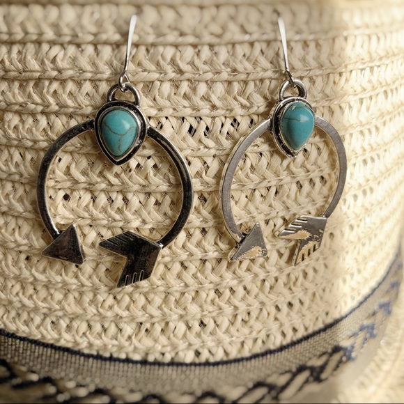 Jewelry - Bohemian | Arrow & Turquoise Statement Hoops